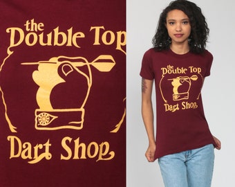 Single Stitch Shirt 80s Retro TShirt Graphic Shirt DOUBLE Top DART SHOP Vintage T Shirt Tee 70s Tshirt Burgundy Yellow Extra Small 2xs xxs
