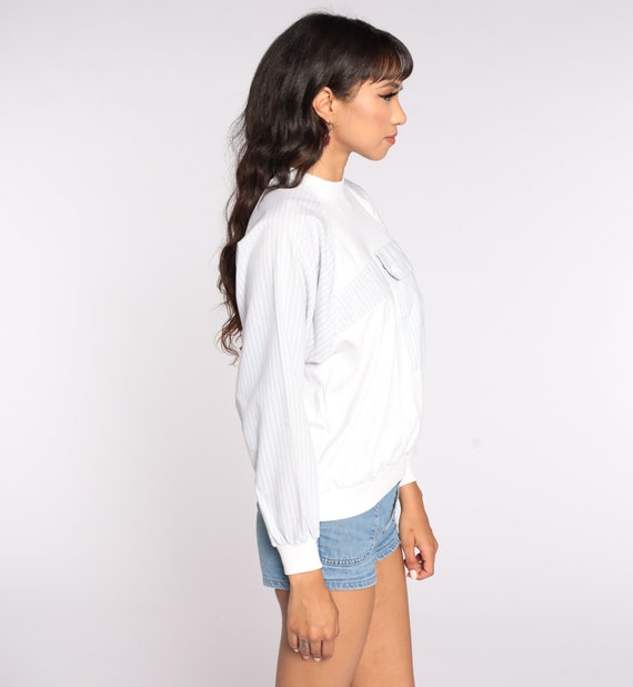 80s Slouchy Shirt White Striped Long Raglan Sleev… - image 4
