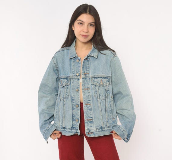 90s Gap Denim Jacket Light Wash Blue Jean Trucker Button Front Faded Distressed Grunge Relaxed Fit Vintage Streetwear Stone Washed Small S