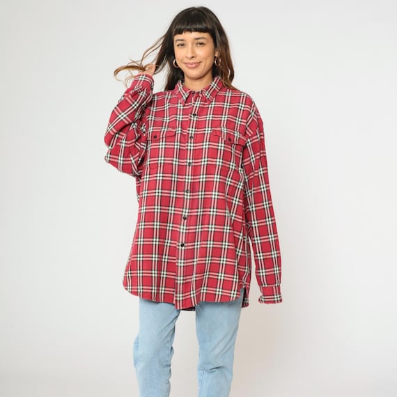 Gap Plaid Button Up Shirt Y2K Red Black Checkered Flannel 00s Long Sleeve Collared Grunge Vintage Tartan Lumberjack Men's Extra Large xl