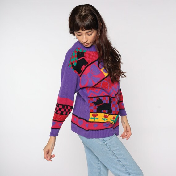 80s Scottie Dog Sweater Kawaii Grandma Sweater Purple… Gem