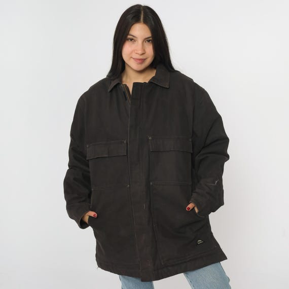 Ridgecut Toughwear Barn Jacket Dark Brown Workwear Zip Up Chore Coat Cargo Pocket Work Wear Vintage Cotton Quilted Insulated Men's Large L