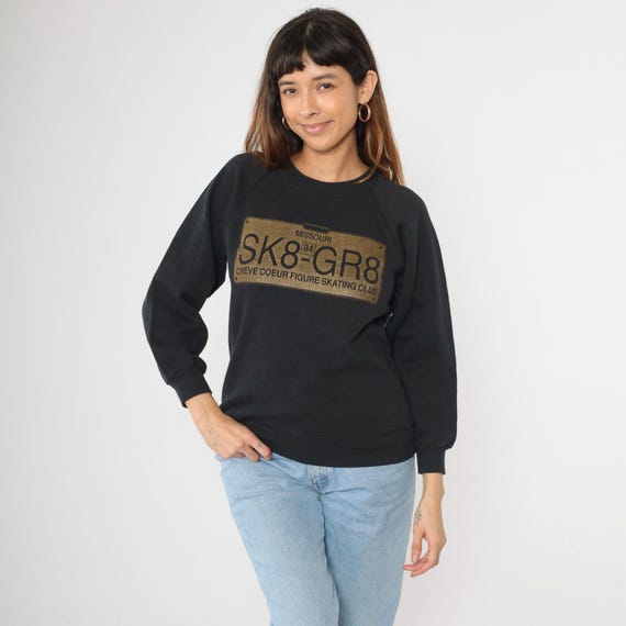Vintage 1994 Creve Coeur Figure Skating Club Sweatshirt Missouri SK8-GR8 Competitors Black Raglan Sleeve Crewneck Hanes Small xs