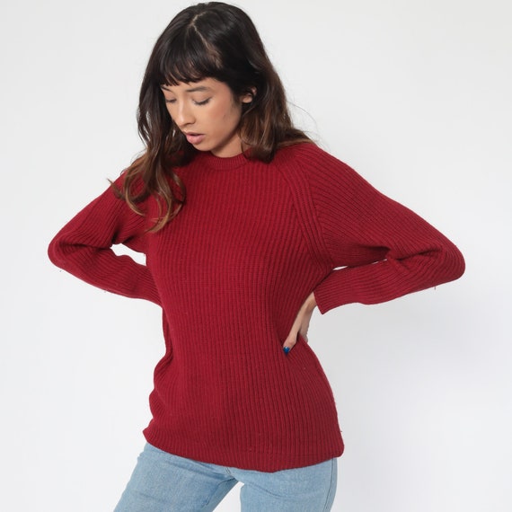 Burgundy Sweater WOOL Knit 80s Slouchy Pullover R… - image 5
