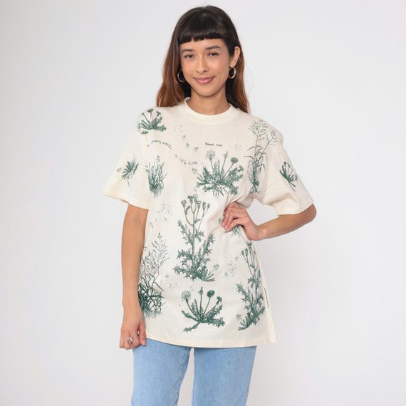 Vintage Kanab Utah T-Shirt 90s Botanical Weed Print Tee So Many Weeds So Little Time Graphic Nature Garden TShirt 1990s Cream Medium M