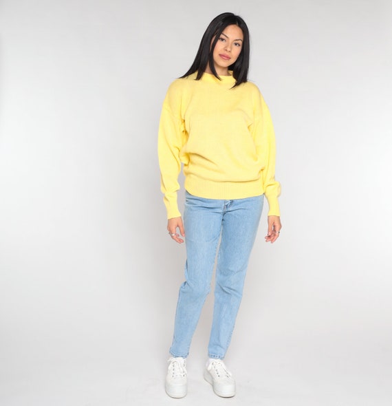 Yellow Sweater 80s Knit Pullover Sweater Retro Pl… - image 3