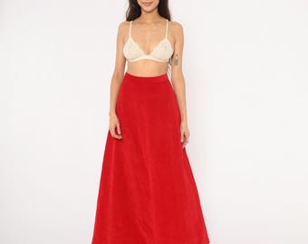 Falda larga de terciopelo rojo de los años 70, carmesí, hasta el suelo, cintura alta, escarlata, cereza, vino, vintage, pradera, cottagecore, bruja, romántica, gótica, talla pequeña S