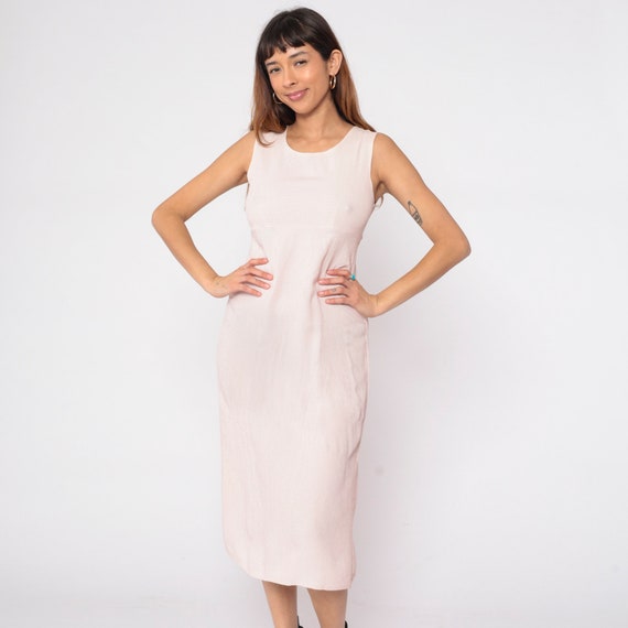 Checkered Midi Dress 90s Cream Pink Day Dress Sleeveless Empire Waist grunge Sundress Retro Casual Summer Jumper Dress Vintage 1990s Small S