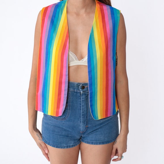 Rainbow Vest 70s Striped Open Front Vest Top Psyc… - image 6