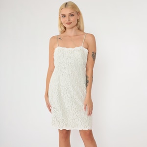 Vintage Lace Mini Dress 90s Scott McClintock White Party Cocktail Sleeveless Sheath 1990s Boho Spaghetti Strap Bohemian Small