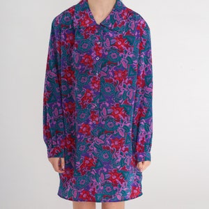 80s Mini Dress Purple Paisley Floral Print Day Dress Long sleeve Button up Shift Hippie Boho Groovy Shirtdress Minidress Vintage 1980s Large image 8