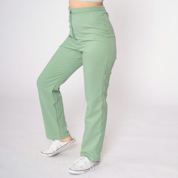 70s Straight Leg Pants Soft Green Trousers Boho Pastel Preppy Trousers 1970s High Rise Waist Vintage Seventies Extra Small S