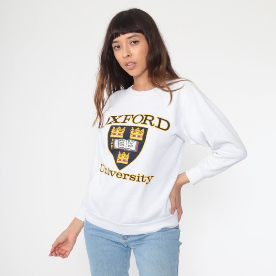 Oxford University Sweatshirt -- 1980s University Shirt White Raglan Graphic College Slouchy Crewneck 80s Small xs