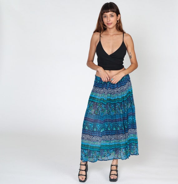 Blue Broomstick Skirt Y2K Maxi Skirt Indian Floral Ab… Gem