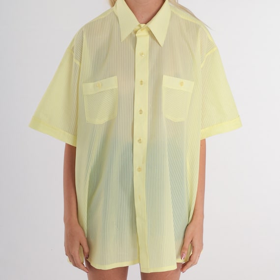 Yellow Shirt 70s Button Up Shirt Semi-Sheer Strip… - image 6