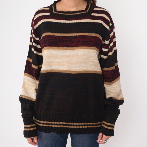Striped Space Dye Sweater 70s Brown Burgundy Swea… - image 5