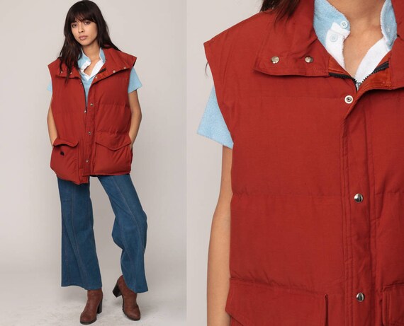 Puffer Vest Ski Vest Retro 70s Vest Puffy Sleeveless Jacket Winter Rust Sienna Red Brown 80s Hipster Vintage 1970s Large