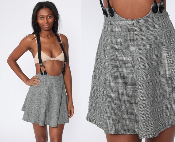 Checkered Suspender Skirt 90s Mini Skirt Houndstoo