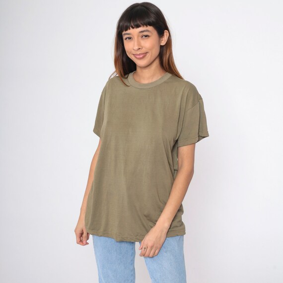 90s Khaki T-Shirt Plain TShirt Short Sleeve T Shirt Retro Tee Solid Basic Top Blank Minimalist Olive Drab Vintage 1990s Large L