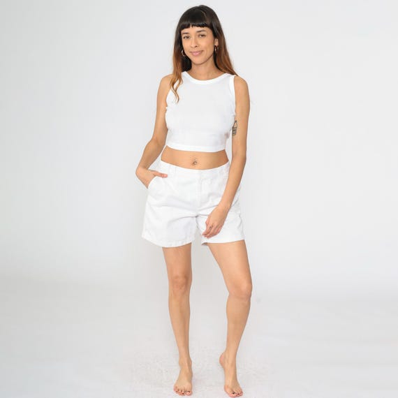 Vintage Lauren Ralph Lauren Shorts 90s White Trouser Shorts Preppy High Waist Cotton Pocket Retro 1990s Polo Shorts Medium Size 10