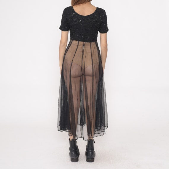 Chiffon Beaded Dress Sheer Black Dress 80s Party … - image 7