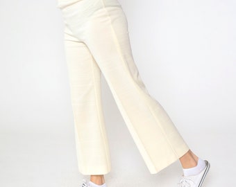 Cremefarbene Schlaghosen 70er Jahre Schlaghose Knöchel Hose Hoch taillierte weit ausgestelltes Bein Schlaghose Hippie Schlaghose Vintage 1970er Jahre Small Medium