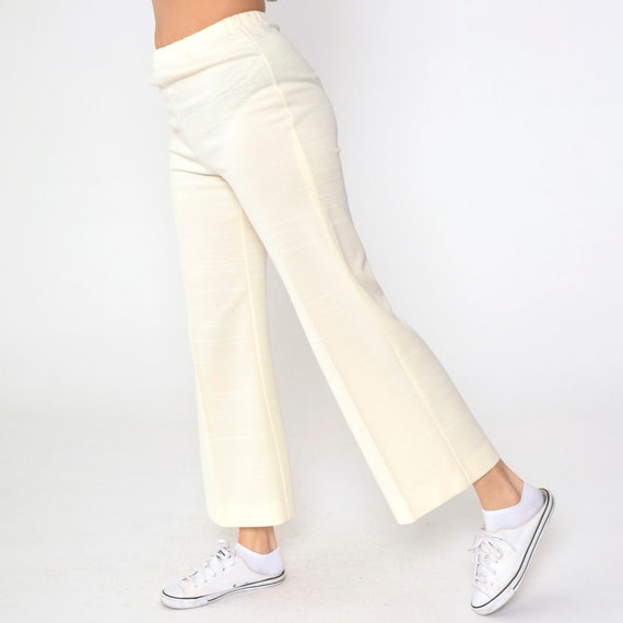 Cream Bell Bottoms 70s Bellbottom Ankle Pants High Waisted Wide Flared Leg Bell Bottom Trousers Hippie Flares Vintage 1970s Small Medium
