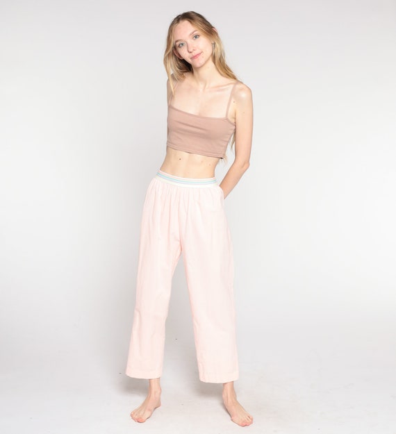 80s Pink Pants Pastel Striped Elastic Waist Trousers High Waisted Slacks 1980s Tapered Leg Pull On Casual Pants Vintage Summer Small xs s
