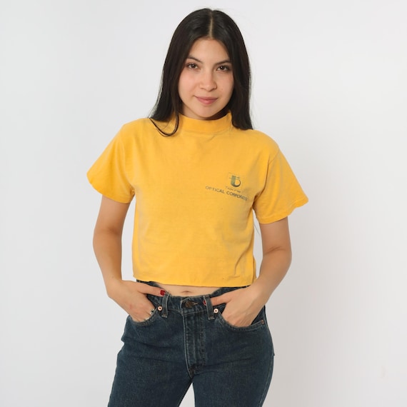 Vintage Tokina T-Shirt 80s Yellow Optical Corporation Tee Camera Lens Promo Raw Hem Cropped USA Made Photographer Tshirt 1980s Small