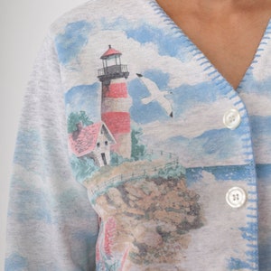 Nantucket Lighthouse Cardigan Sweatshirt 90s Nautical Boat Sweatshirt Massachusetts Button Up Heather Grey Graphic Vintage Retro Small S image 7