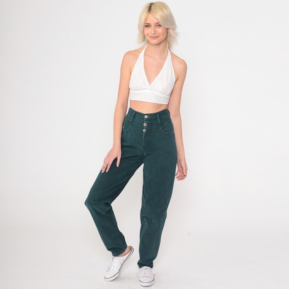 90s Green Mom Jeans Exposed Button Fly Steel Jeans High Waisted Colored Jeans Dark Green 1990s Denim Pants Tapered 1990s Vintage Small 3