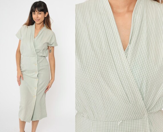 green gingham wrap dress THML Green Gingham Scalloped Tie-Waist Dress main image 0