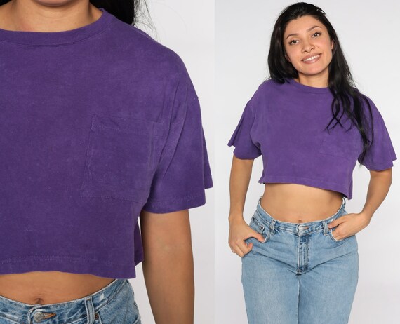 Purple Crop Top Pocket Cropped Tshirt 