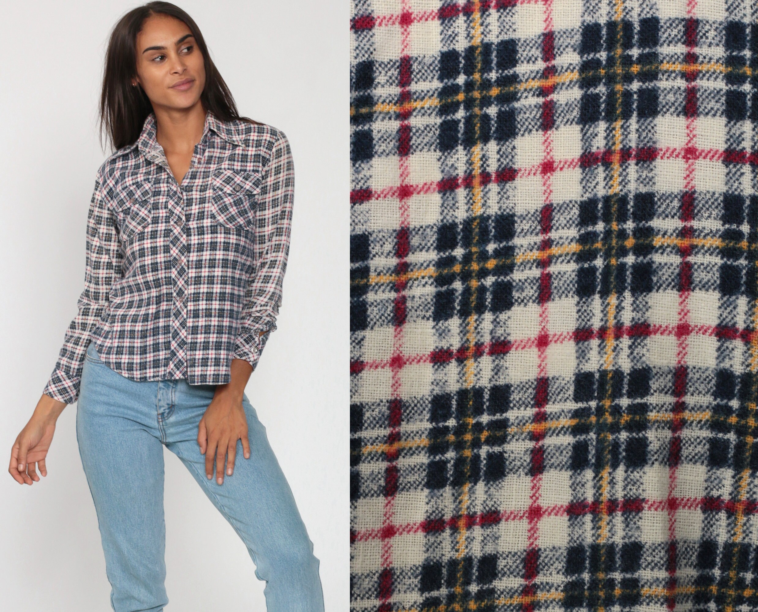 Flannel Shirt 90s PLAID Flannel Long Sleeve Grunge Lumberjack Cotton