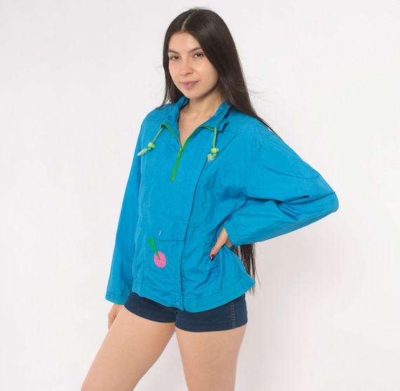 90s Geometric Windbreaker Teal Half Zip Pullover Anorak Andy Johns Pink Green Orange Color Block Neon  Quarter Zipper Jacket Blue Medium M