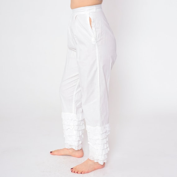 White Ruffled Pantaloons 60s Pettipants Eyelet Lace Ruffle High Waisted Victorian Underwear Pants Petti Pants Vintage 1960s Extra Small xs