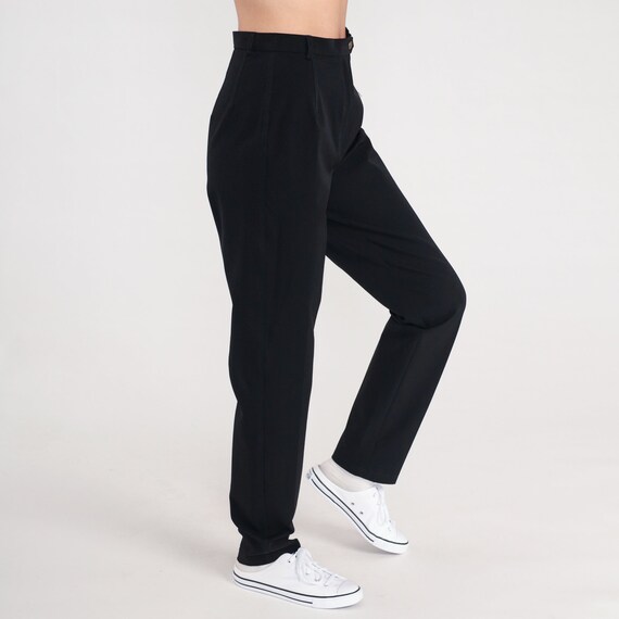 Black Trouser Pants 90s Tapered Pants Mondi High Waist Straight Leg Retro Normcore Work Preppy Vintage 1990s Polyester Small