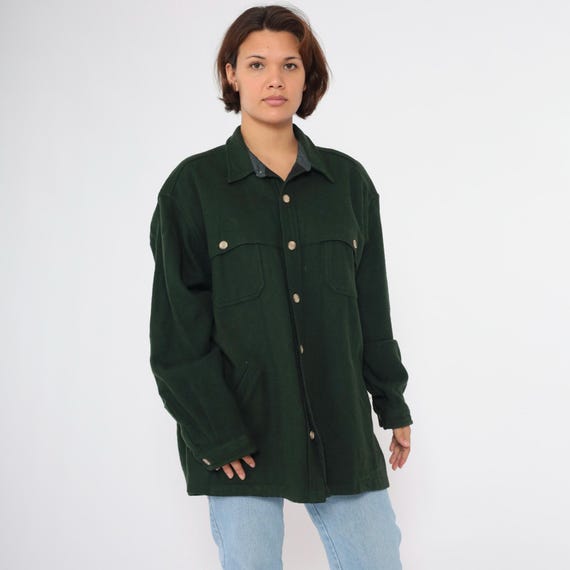 Vintage 90s Woolrich Wool Shirt Jacket Forest Green Button Up Lightweight Shacket Utility Lumberjack Men’s 2XL