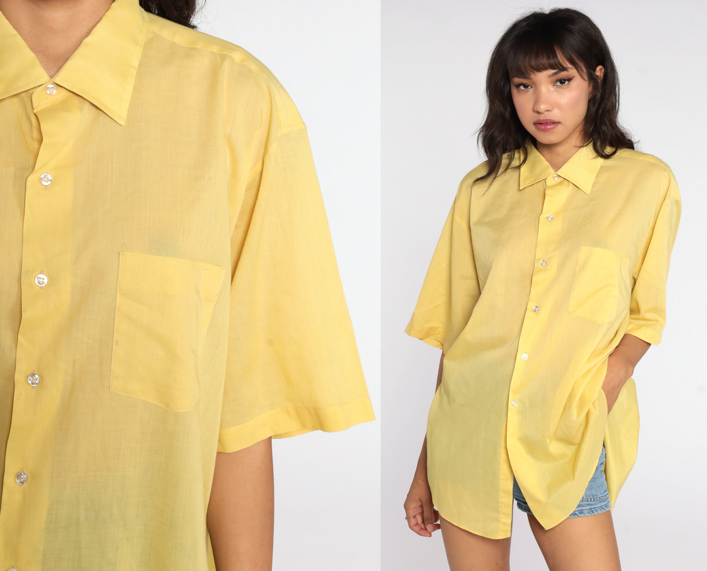 yellow button up shirt