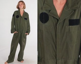 Army Coveralls 90s Green Military Jumpsuit Flight Suit Boilersuit Long Sleeve Boiler Suit Workwear Vintage 1990s Mens Extra Large xl 46r