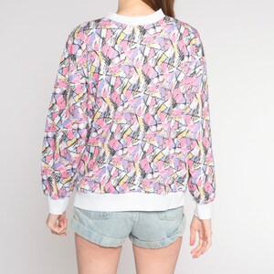 Abstract Print Sweatshirt 80s 90s Pullover Crewneck Statement Sweater Retro Streetwear Athleisure Pink Purple Yellow White Vintage Medium M image 6