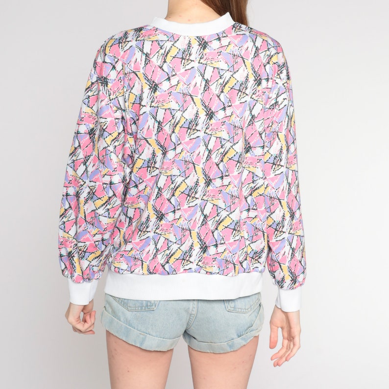 Abstract Print Sweatshirt 80s 90s Pullover Crewneck Statement Sweater Retro Streetwear Athleisure Pink Purple Yellow White Vintage Medium M image 6