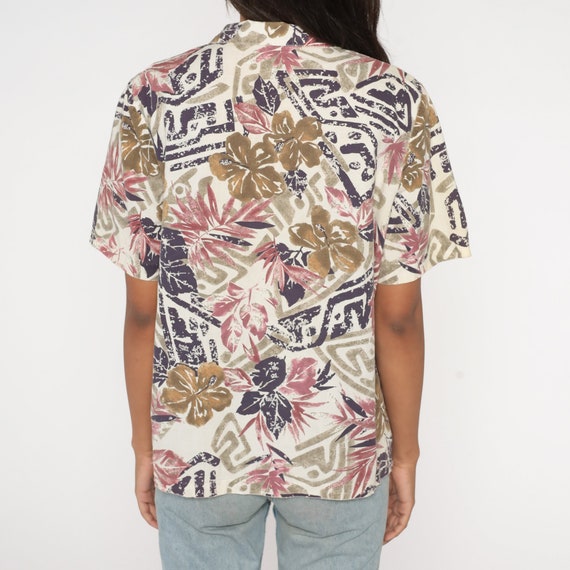 Tropical Floral Blouse 80s Button Up Shirt Off-Wh… - image 7