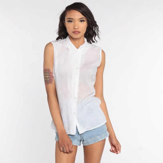 Blusa blanca transparente camisa blanca sin mangas Top 80s México