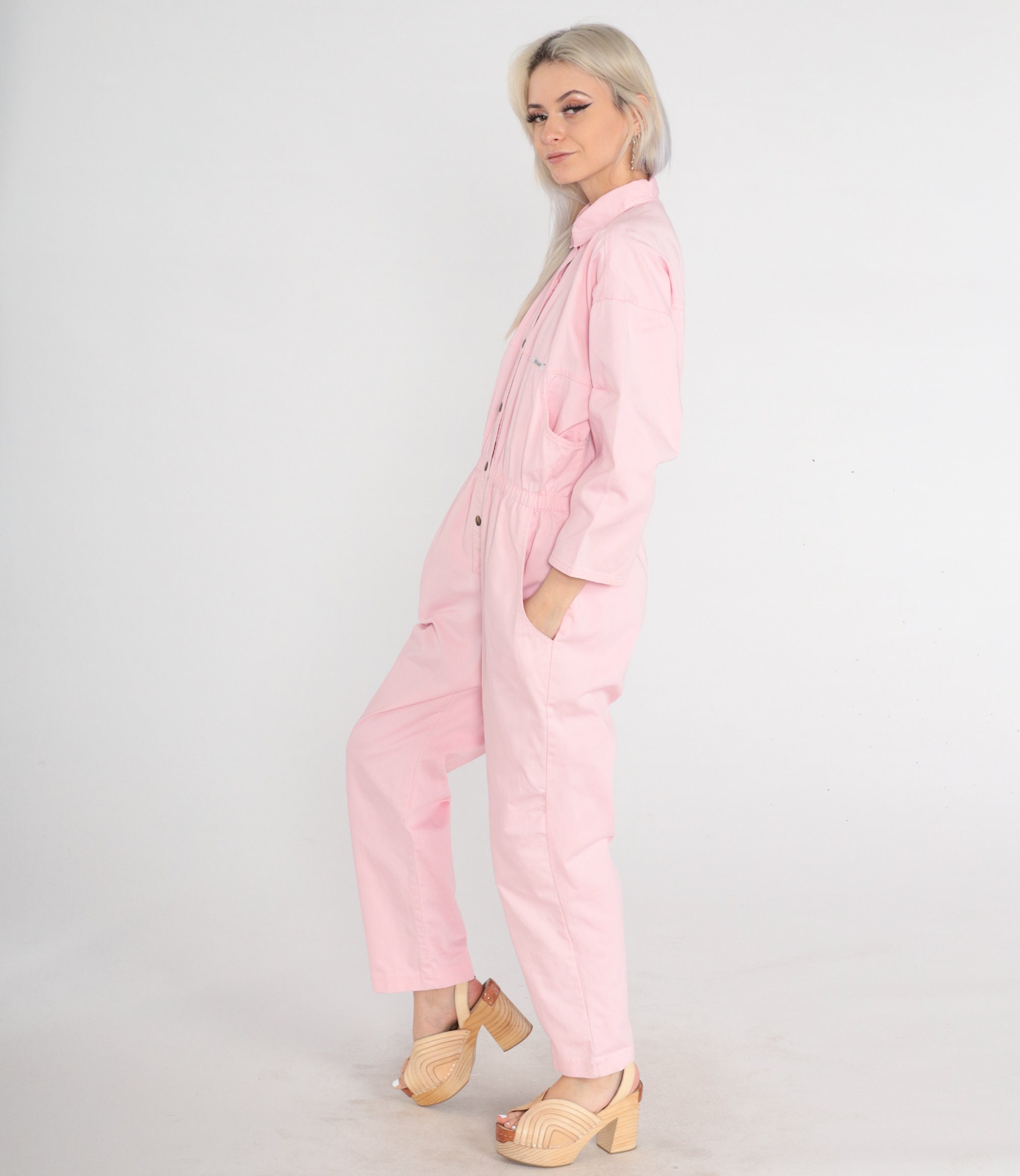 Baby Pink Jumpsuit 80s Ideas Coveralls Button up Pantsuit Etsy