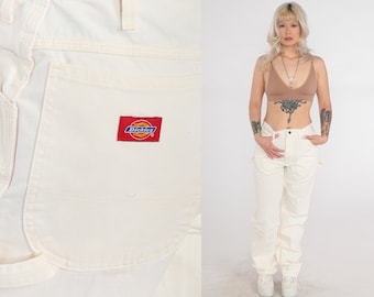 Dickies Cargo Pants Y2K Carpenter Jeans Taille haute Vêtements de travail Jambe droite Travail Coton Dulux Peintures Crème Naturelle vintage 00s Moyen 32 x 36