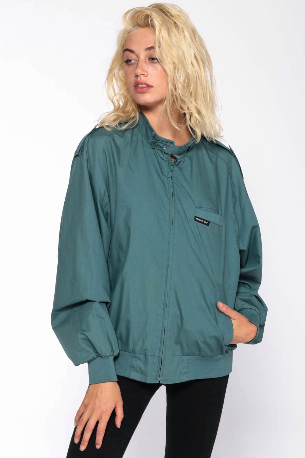 Blue Members Only Jacket 80s Windbreaker Jacket Bomber Hipster Epaulette Short Vintage 1980s 