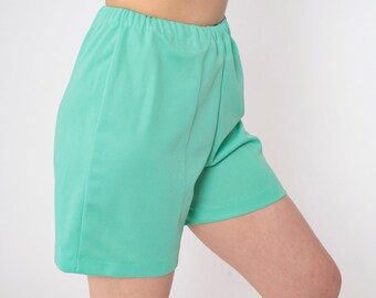 Seafoam Green Shorts 70s Mod Trouser Shorts High Elastic Waisted Shorts Retro Preppy Pinup Summer Bottoms Seventies Vintage 1970s Small S