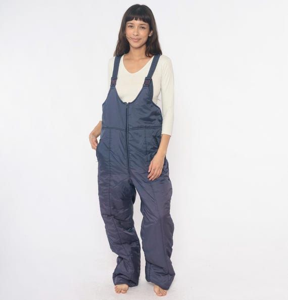80s Ski Overalls Bib Navy Blue Snow Pants Insulated Winter Gorpcore Vintage Snowboard Outdoor Cold Weather All Mountain Ski Wear Large L