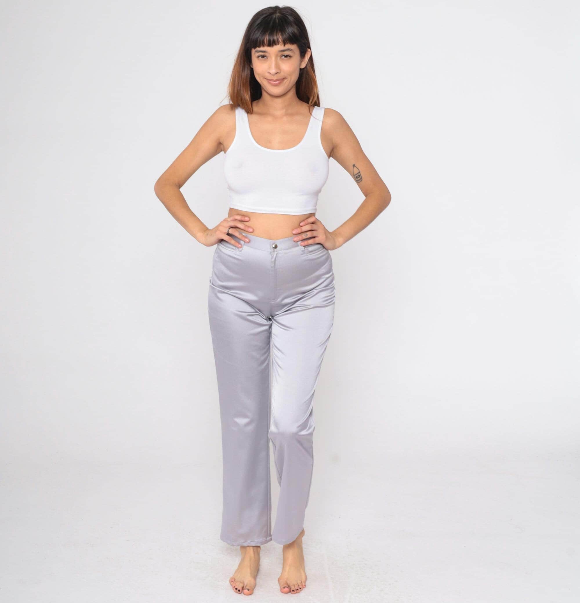 Vintage 90s Silver Satin Pants Shiny Metallic Forenza High Vintage 90s Silver Satin Pants Shiny Metallic Forenza High